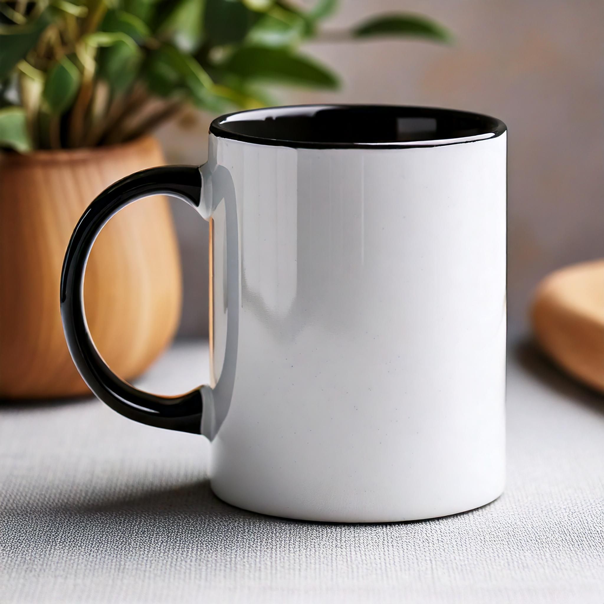 Ceramic mug with black handle and interior