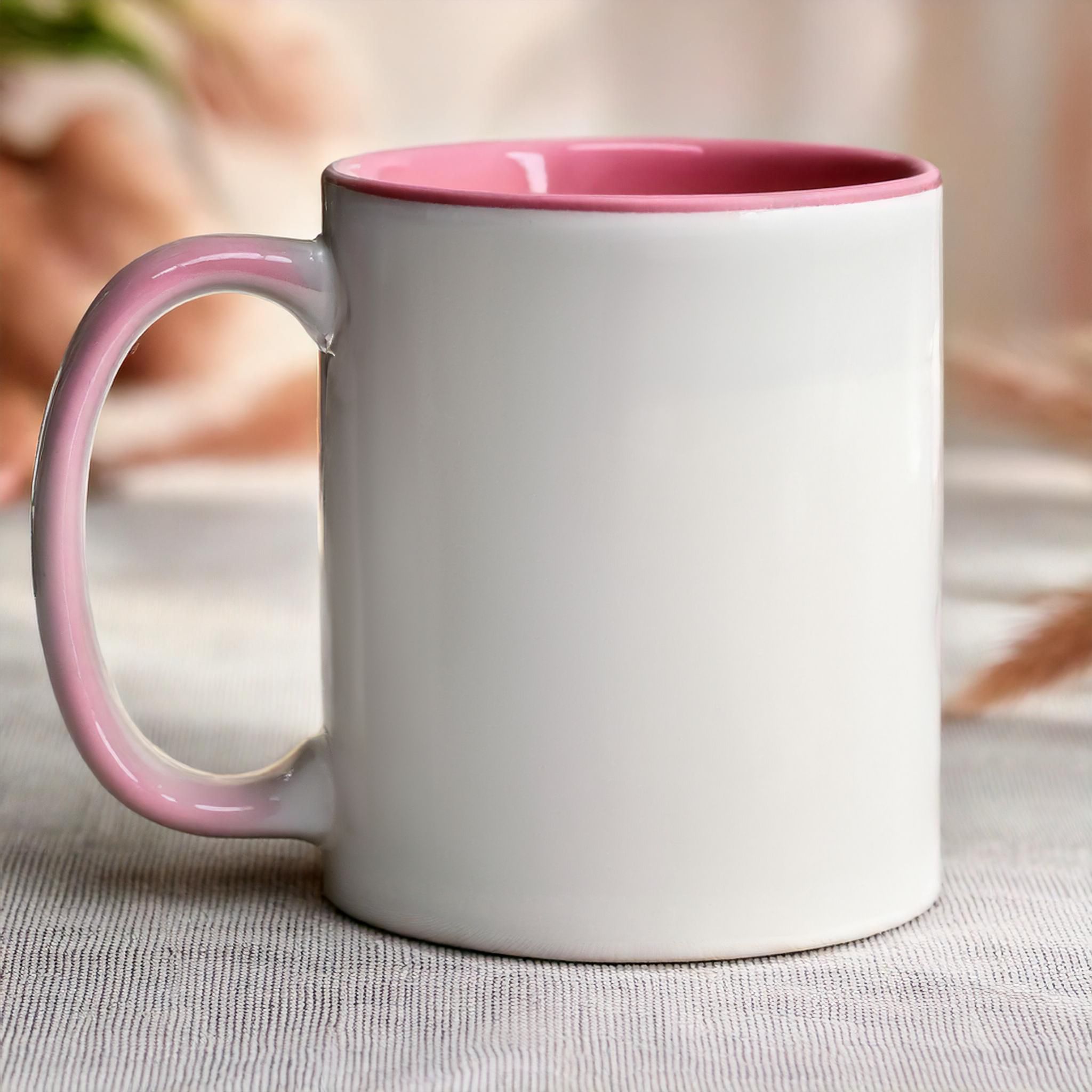 Ceramic mug with pink handle and interior