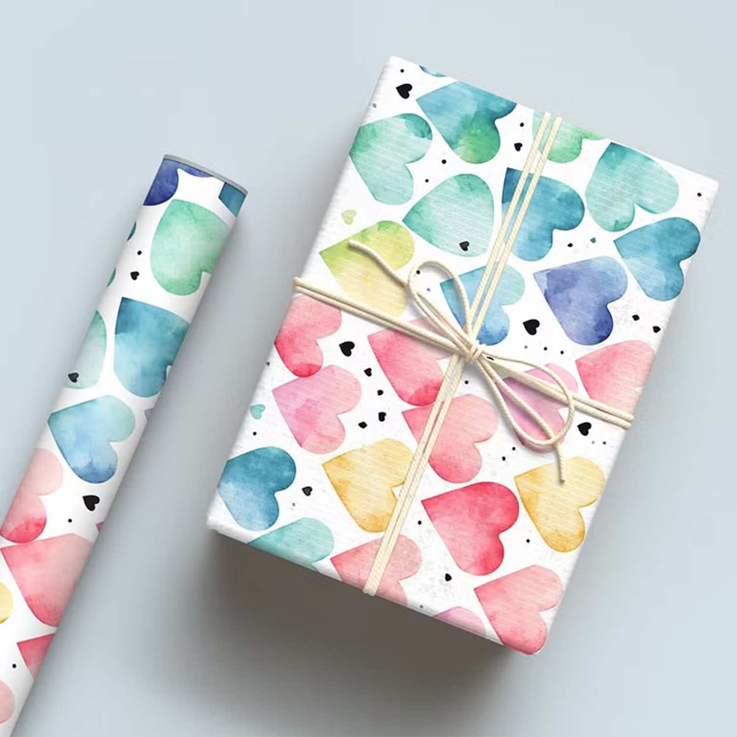 Custom gift wrap with heart pattern