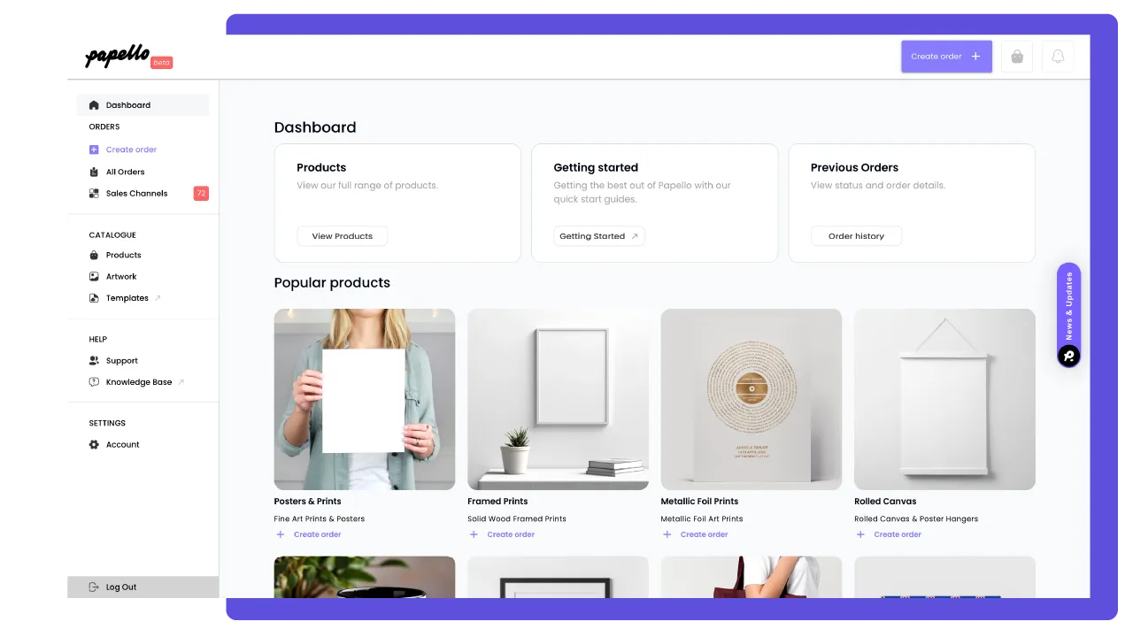 Seller dashboard for managing print on demand orders